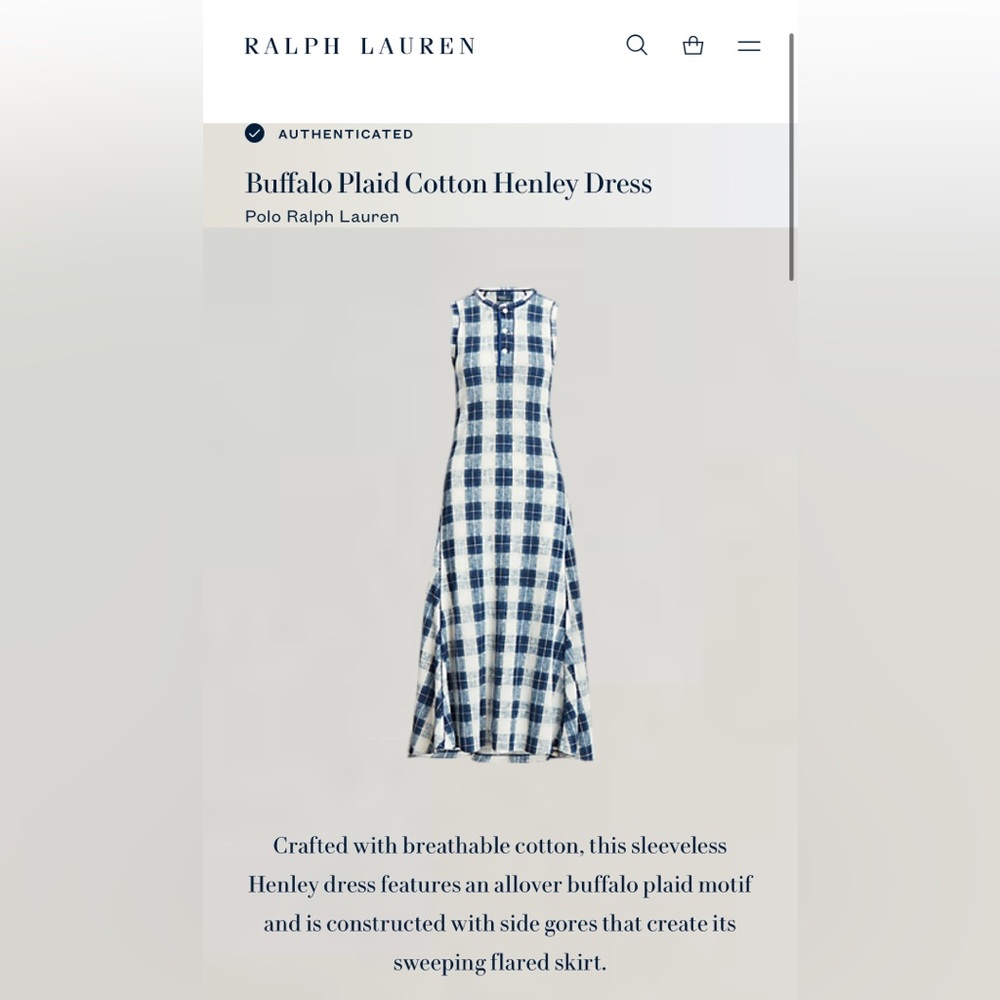 POLO Ralph Lauren Buffalo Plaid Cotton Henley‎ Dress L - Picture 9 of 13